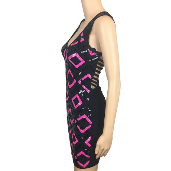 bebe Pink Black Sequence Dress with Ribbed Back Size Small - Picture 5 of 10